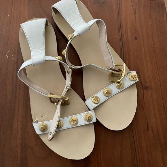 Versace White and Gold Sandals with Gold Embellishments - Picture 2 of 6